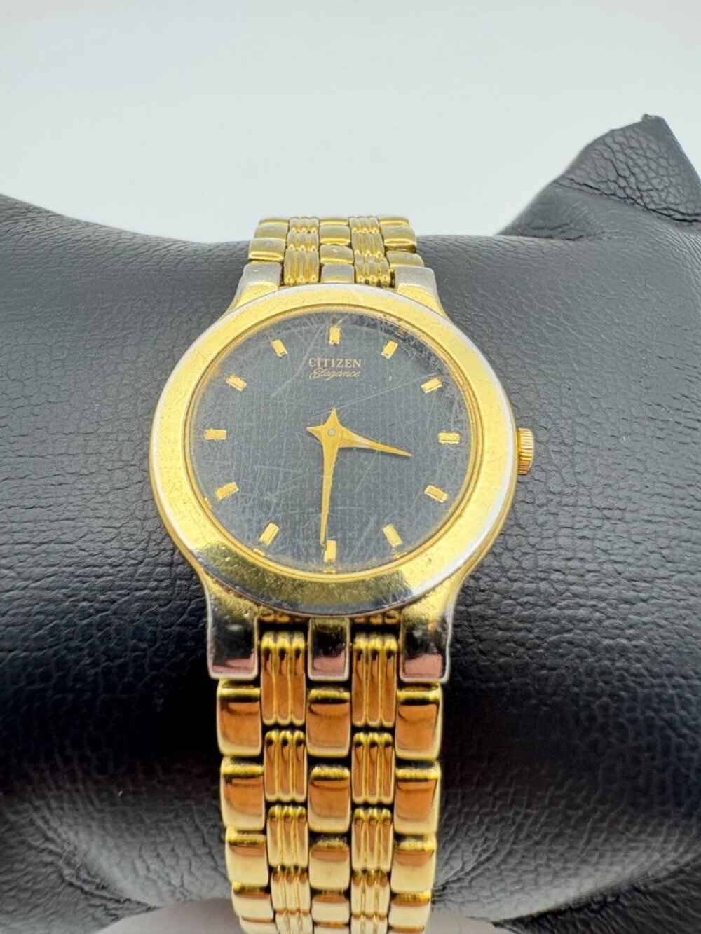 Citizen Elegance Vintage Women Gold Tone Watch Quartz Black Dial 3220-325290